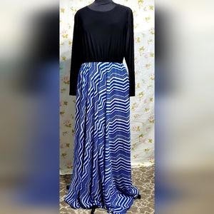 Black, blue, and white long dress.